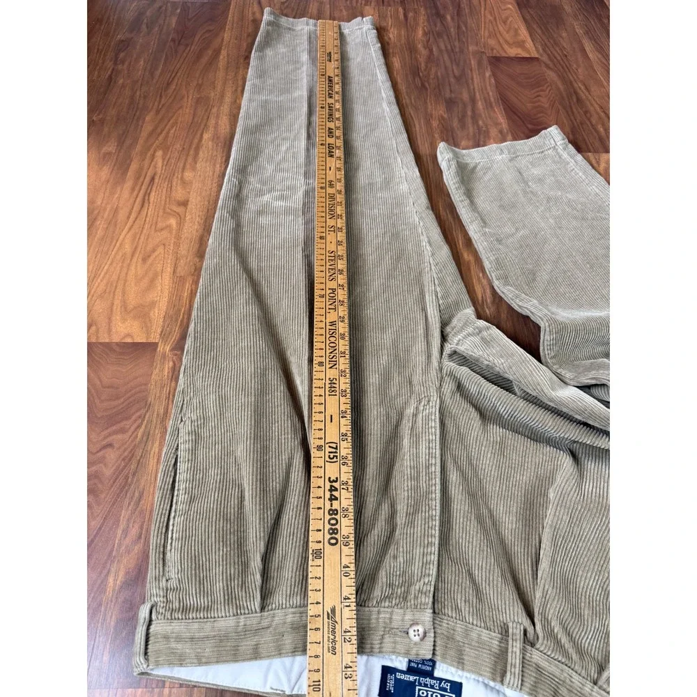 Polo Ralph Lauren Andrew Pant Baggy Wide Leg Corduroy Tan Khaki 40x32 Mens